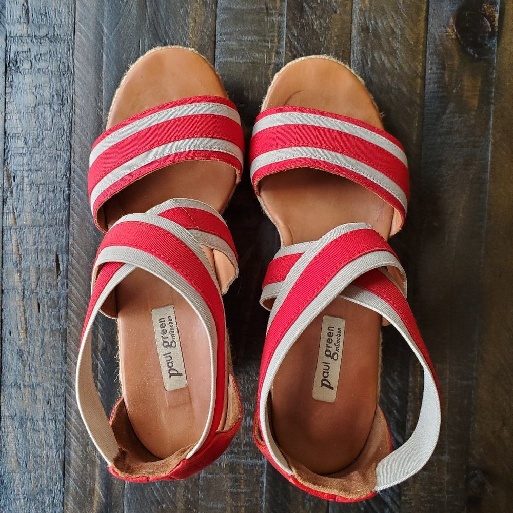 Paul Green Monique Red Tan Stripe Sandal